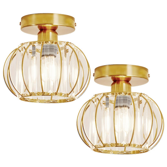 Clear and Sparkle Crystal Shade Metal Cage Ceiling Lamp