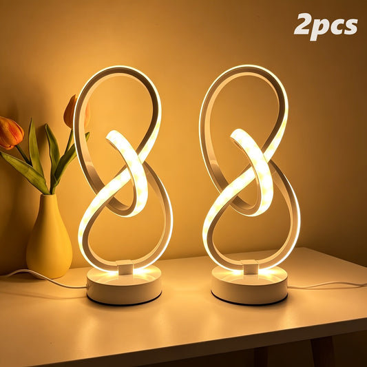 Set of 2 Gold Spiral LED Table Lamps for Home Interior Decor