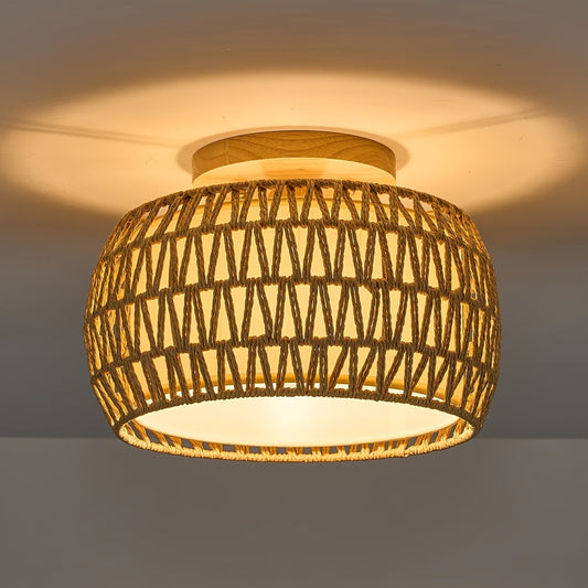 Warm Illuminated Woven Bamboo Ceiling Lamp for Living Room